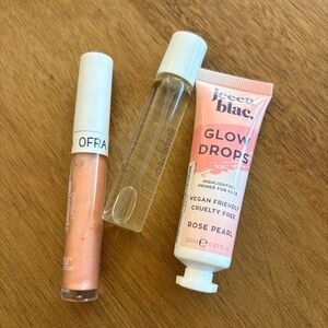 Set of 3 OFRA Lip Gloss / Jecca Blac Glow Drops / Ombre Marine Floral